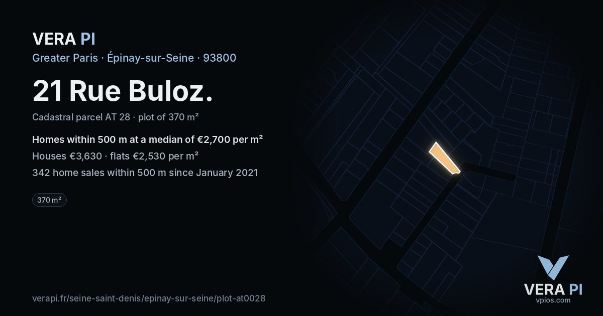 21 Rue Buloz, Épinay-sur-Seine at night – the plot lit, the parcels around coloured by the prices near them