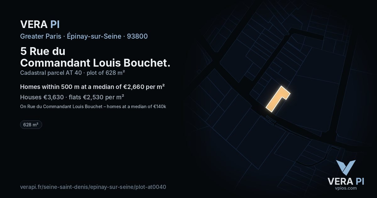 5 Rue du Commandant Louis Bouchet, Épinay-sur-Seine at night – the plot lit, the parcels around coloured by the prices near them
