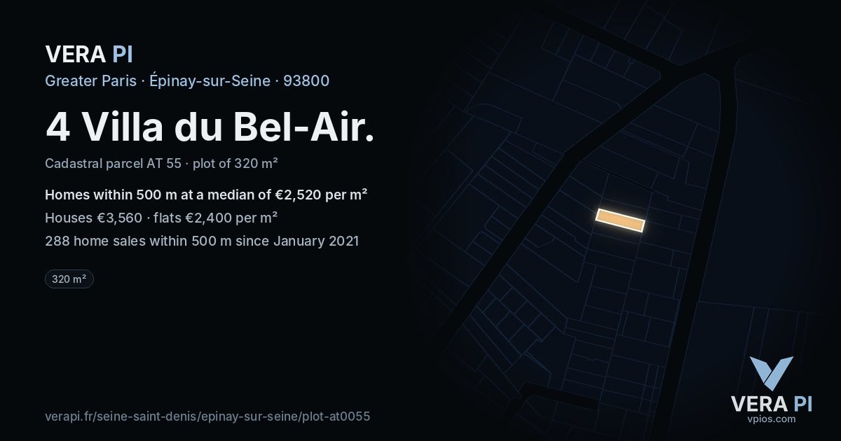 4 Villa du Bel-Air, Épinay-sur-Seine at night – the plot lit, the parcels around coloured by the prices near them