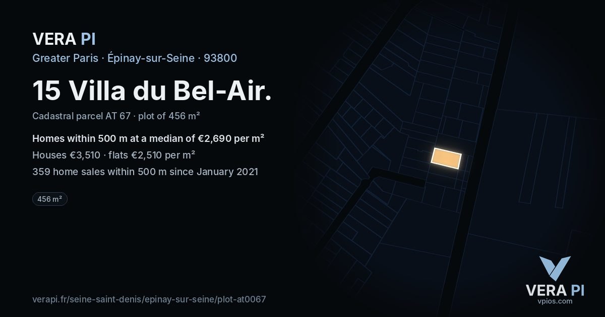 15 Villa du Bel-Air, Épinay-sur-Seine at night – the plot lit, the parcels around coloured by the prices near them