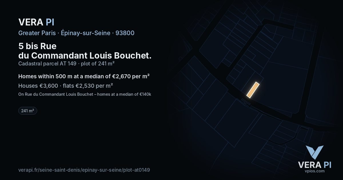 5 bis Rue du Commandant Louis Bouchet, Épinay-sur-Seine at night – the plot lit, the parcels around coloured by the prices near them