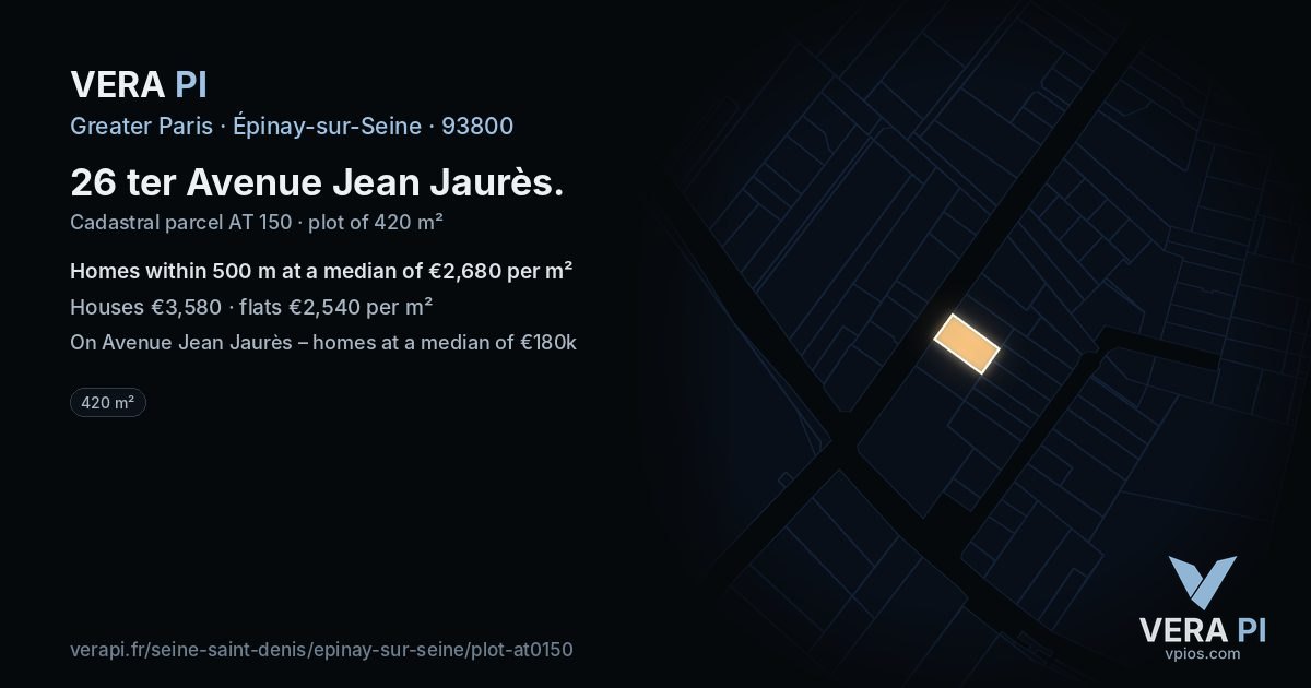 26 ter Avenue Jean Jaurès, Épinay-sur-Seine at night – the plot lit, the parcels around coloured by the prices near them