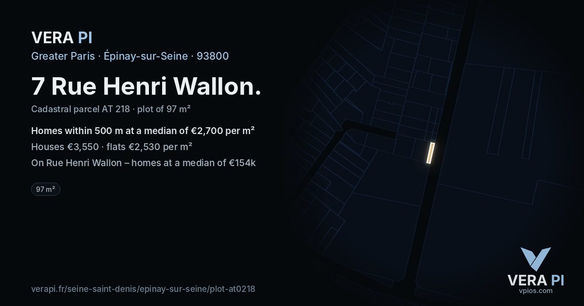 7 Rue Henri Wallon, Épinay-sur-Seine at night – the plot lit, the parcels around coloured by the prices near them