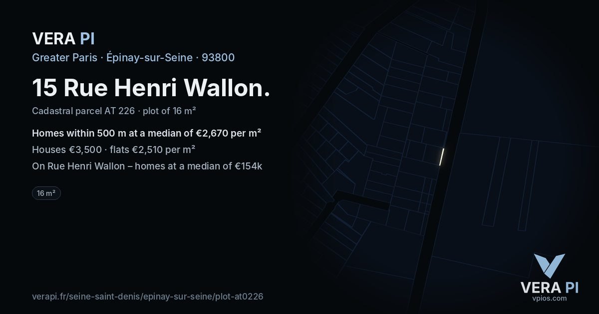 15 Rue Henri Wallon, Épinay-sur-Seine at night – the plot lit, the parcels around coloured by the prices near them