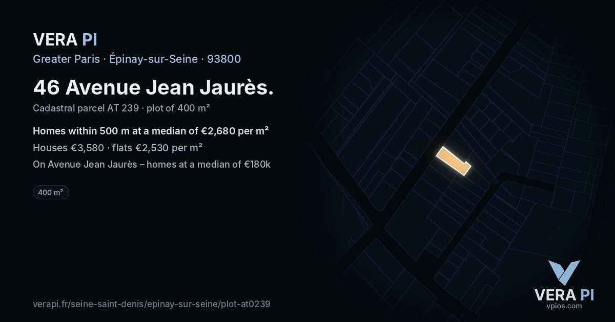 46 Avenue Jean Jaurès, Épinay-sur-Seine at night – the plot lit, the parcels around coloured by the prices near them