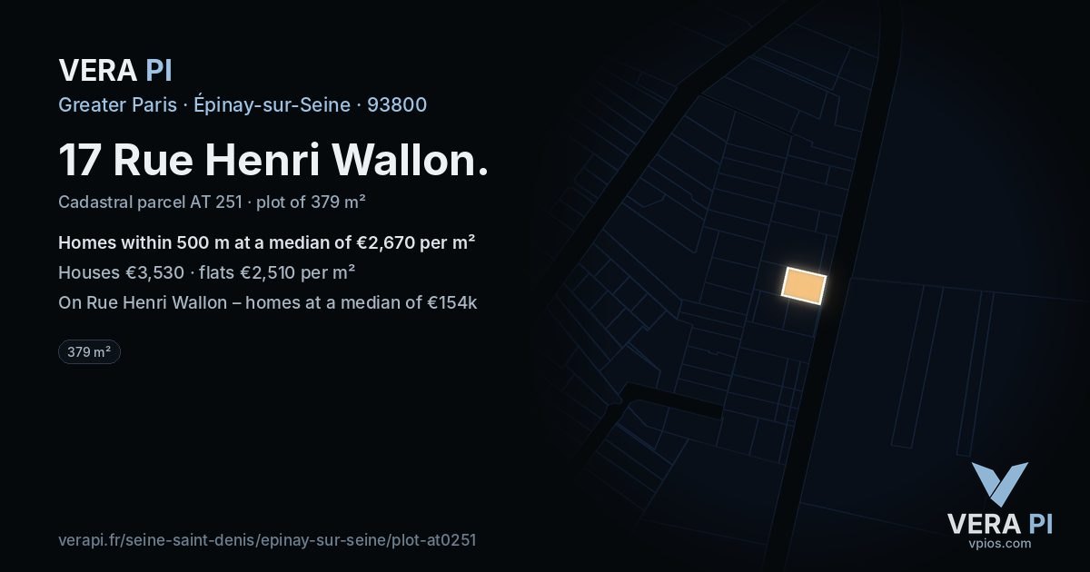 17 Rue Henri Wallon, Épinay-sur-Seine at night – the plot lit, the parcels around coloured by the prices near them