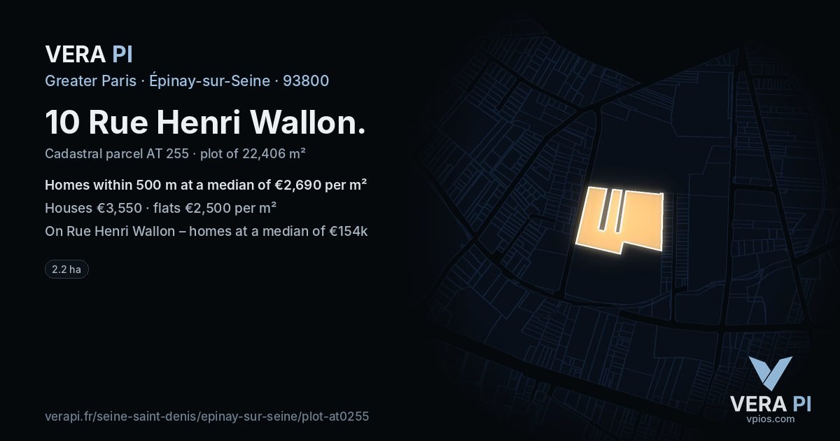 10 Rue Henri Wallon, Épinay-sur-Seine at night – the plot lit, the parcels around coloured by the prices near them