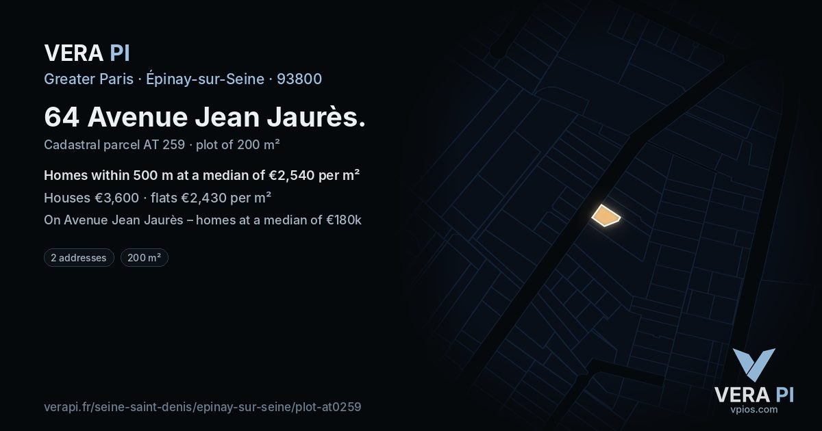 64 Avenue Jean Jaurès, Épinay-sur-Seine at night – the plot lit, the parcels around coloured by the prices near them