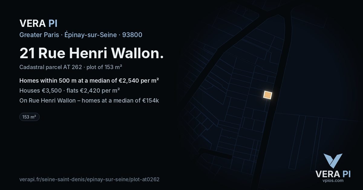 21 Rue Henri Wallon, Épinay-sur-Seine at night – the plot lit, the parcels around coloured by the prices near them