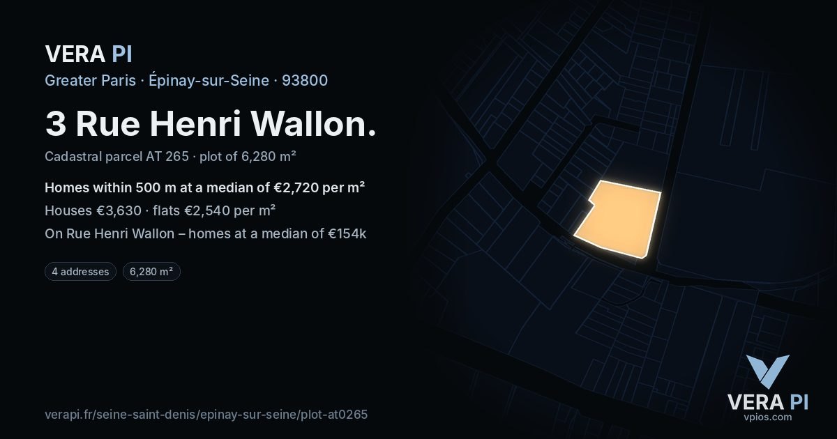 3 Rue Henri Wallon, Épinay-sur-Seine at night – the plot lit, the parcels around coloured by the prices near them