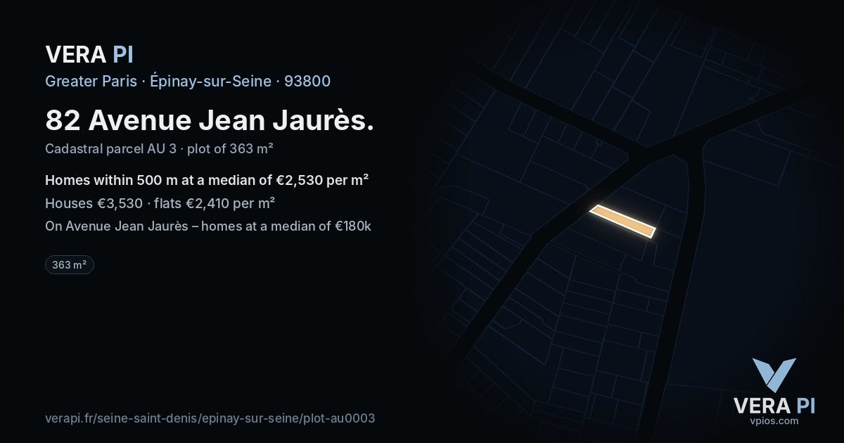 82 Avenue Jean Jaurès, Épinay-sur-Seine at night – the plot lit, the parcels around coloured by the prices near them
