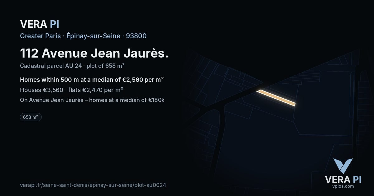 112 Avenue Jean Jaurès, Épinay-sur-Seine at night – the plot lit, the parcels around coloured by the prices near them