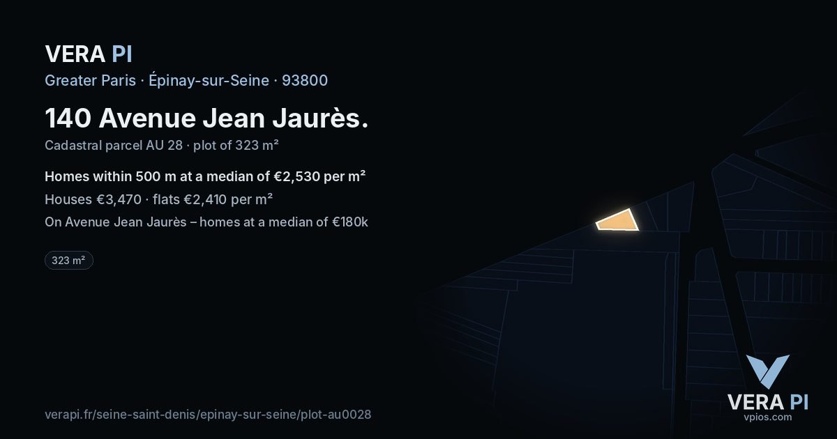 140 Avenue Jean Jaurès, Épinay-sur-Seine at night – the plot lit, the parcels around coloured by the prices near them