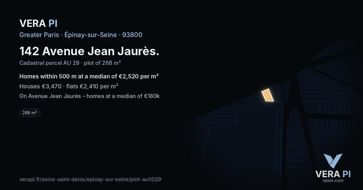 142 Avenue Jean Jaurès, Épinay-sur-Seine at night – the plot lit, the parcels around coloured by the prices near them