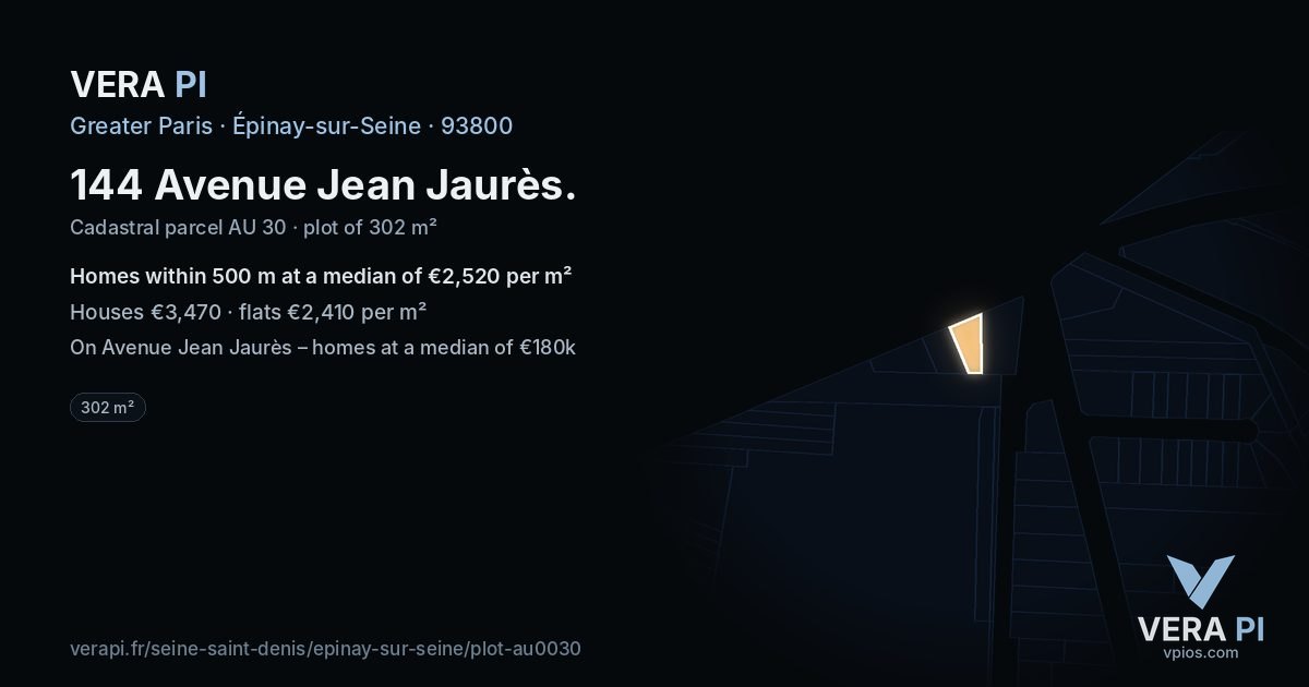 144 Avenue Jean Jaurès, Épinay-sur-Seine at night – the plot lit, the parcels around coloured by the prices near them