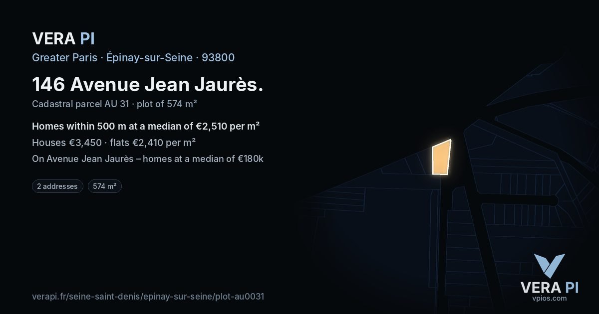146 Avenue Jean Jaurès, Épinay-sur-Seine at night – the plot lit, the parcels around coloured by the prices near them