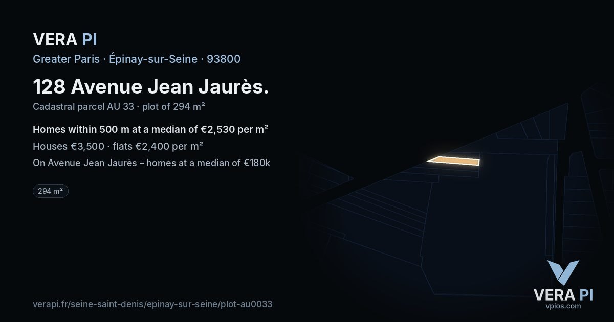 128 Avenue Jean Jaurès, Épinay-sur-Seine at night – the plot lit, the parcels around coloured by the prices near them