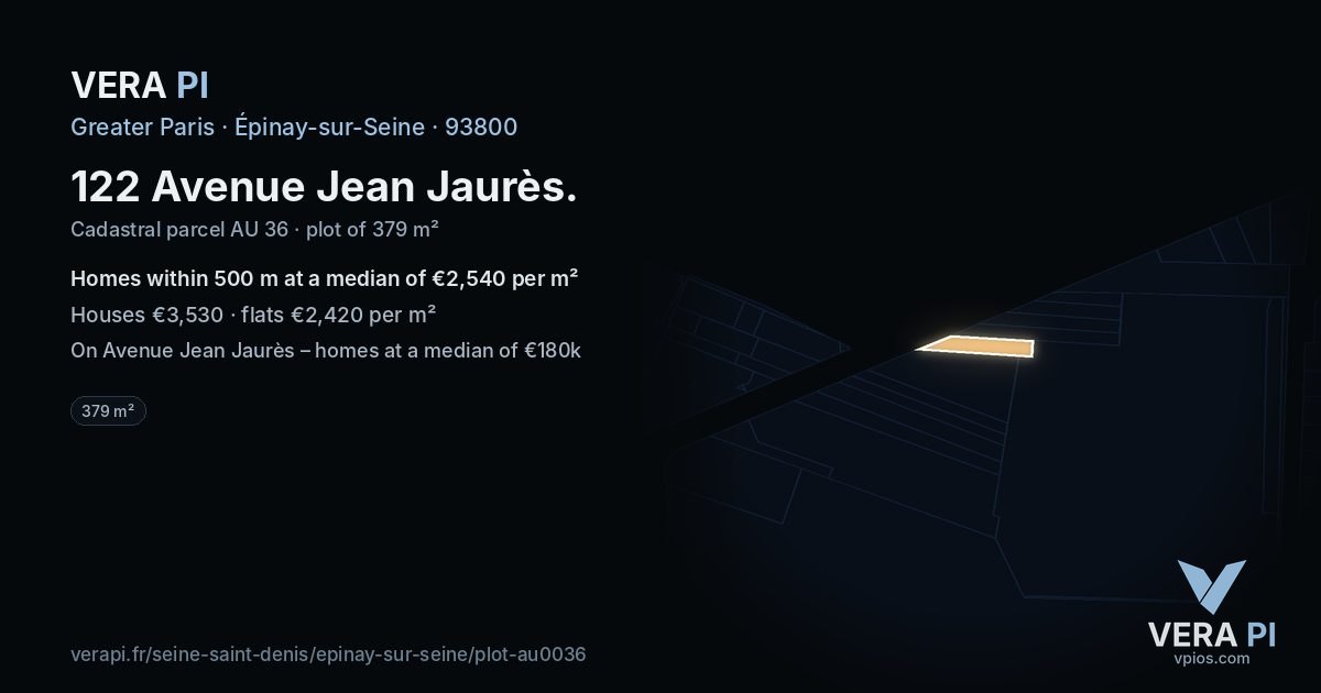 122 Avenue Jean Jaurès, Épinay-sur-Seine at night – the plot lit, the parcels around coloured by the prices near them