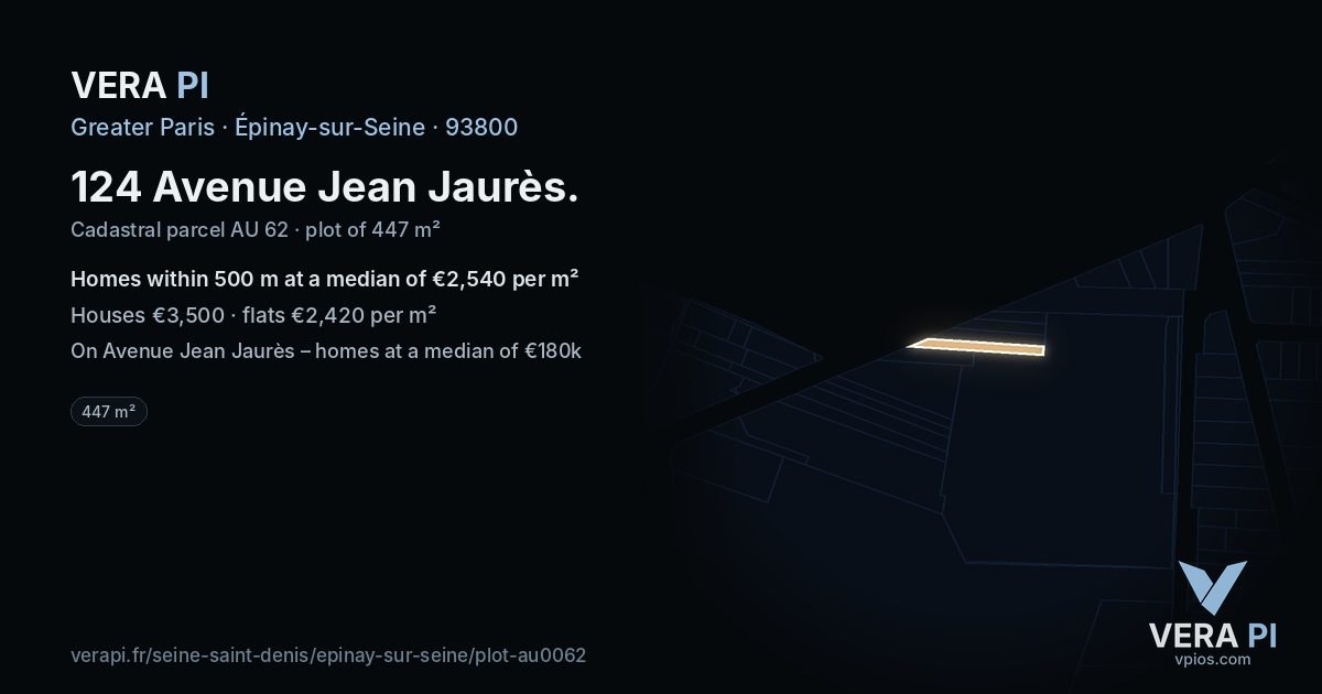 124 Avenue Jean Jaurès, Épinay-sur-Seine at night – the plot lit, the parcels around coloured by the prices near them