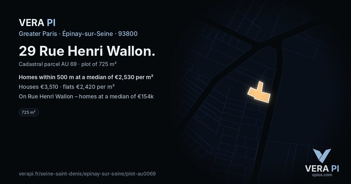 29 Rue Henri Wallon, Épinay-sur-Seine at night – the plot lit, the parcels around coloured by the prices near them