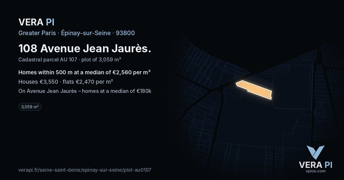 108 Avenue Jean Jaurès, Épinay-sur-Seine at night – the plot lit, the parcels around coloured by the prices near them