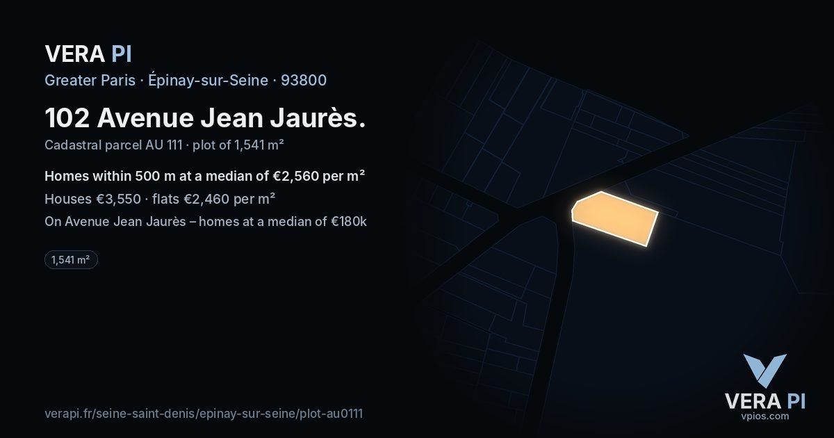 102 Avenue Jean Jaurès, Épinay-sur-Seine at night – the plot lit, the parcels around coloured by the prices near them