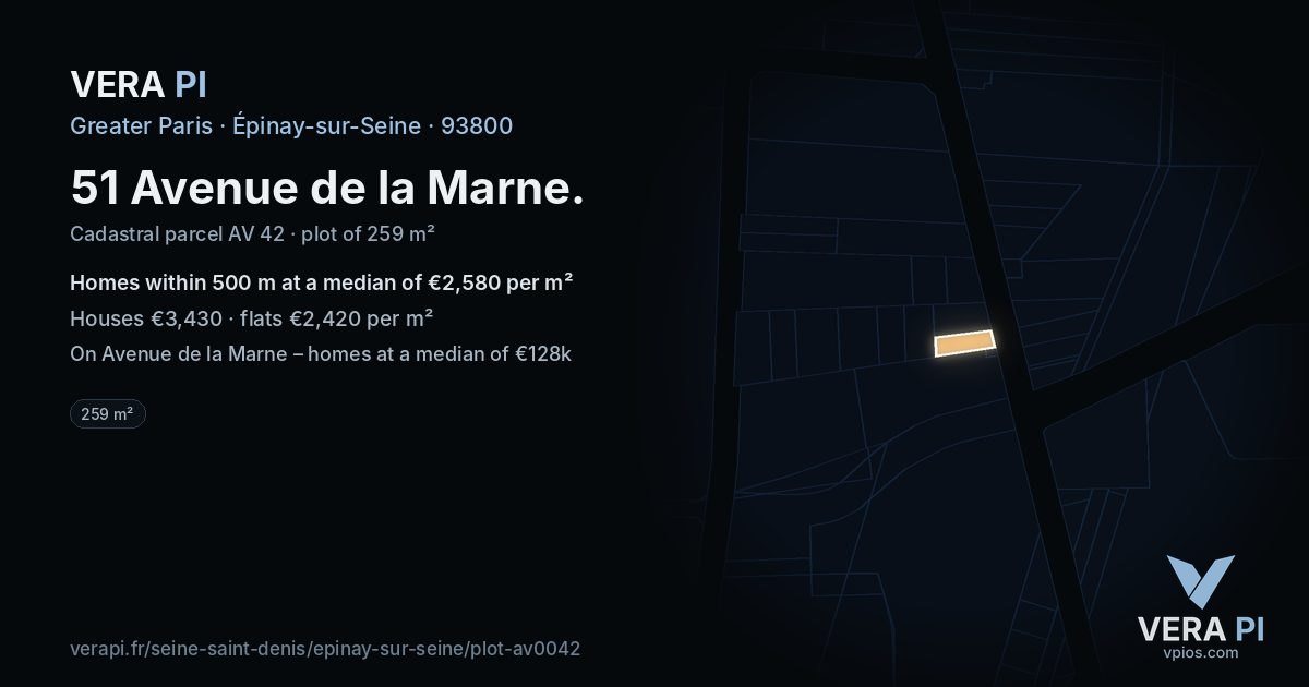 51 Avenue de la Marne, Épinay-sur-Seine at night – the plot lit, the parcels around coloured by the prices near them