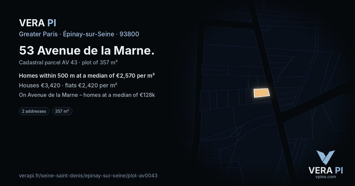 53 Avenue de la Marne, Épinay-sur-Seine at night – the plot lit, the parcels around coloured by the prices near them