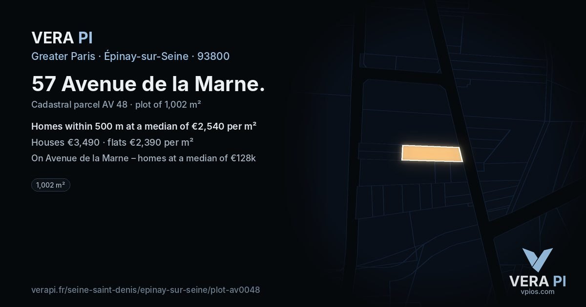 57 Avenue de la Marne, Épinay-sur-Seine at night – the plot lit, the parcels around coloured by the prices near them