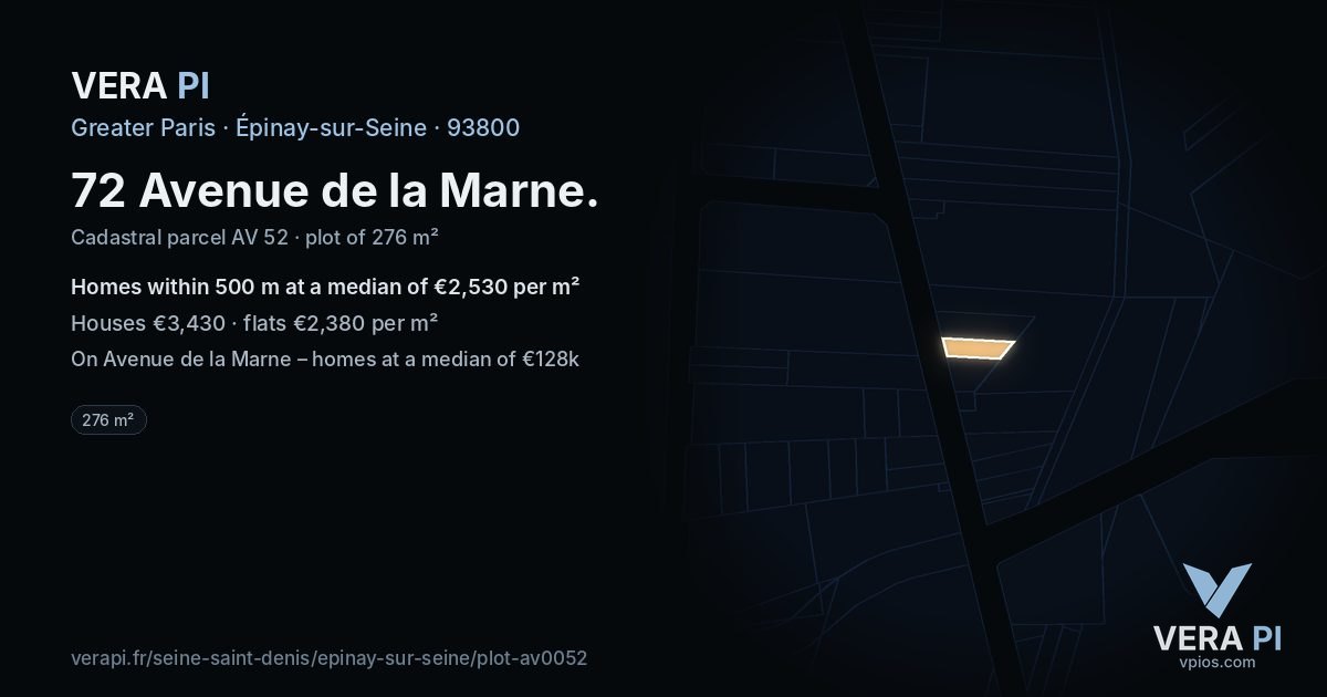 72 Avenue de la Marne, Épinay-sur-Seine at night – the plot lit, the parcels around coloured by the prices near them