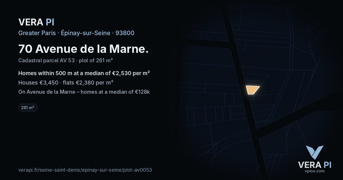 70 Avenue de la Marne, Épinay-sur-Seine at night – the plot lit, the parcels around coloured by the prices near them