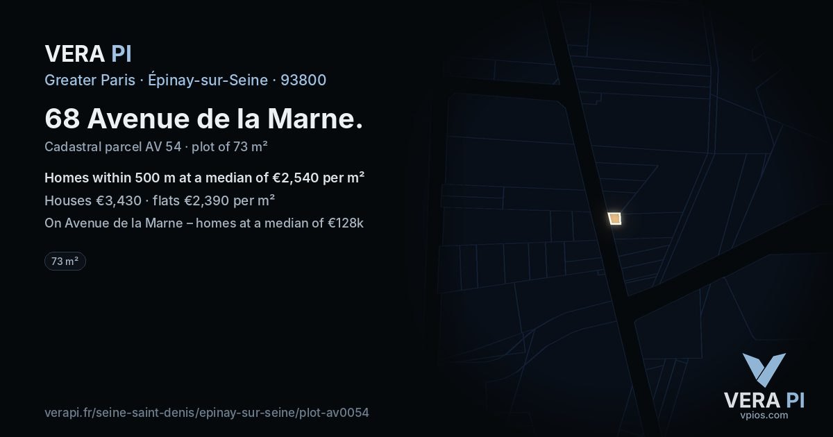 68 Avenue de la Marne, Épinay-sur-Seine at night – the plot lit, the parcels around coloured by the prices near them