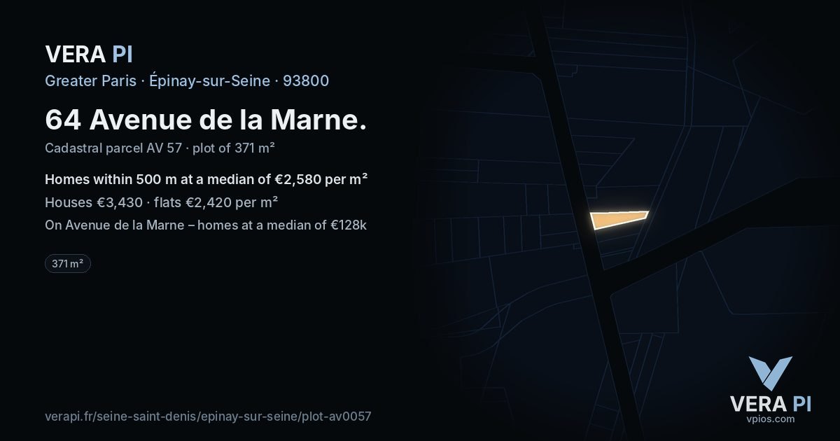 64 Avenue de la Marne, Épinay-sur-Seine at night – the plot lit, the parcels around coloured by the prices near them