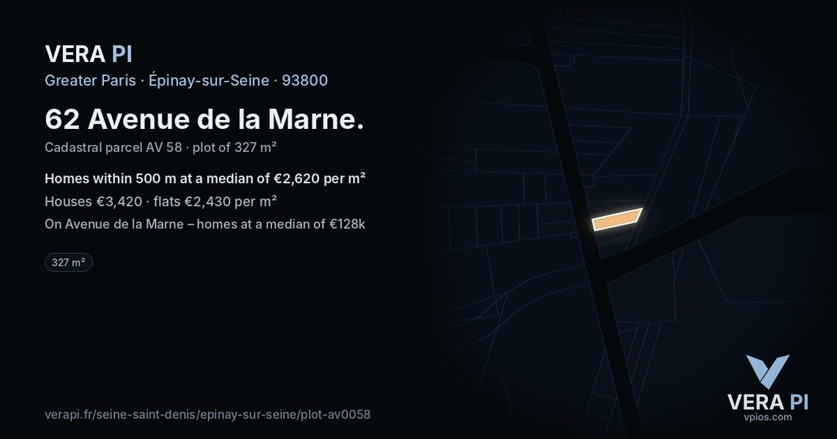 62 Avenue de la Marne, Épinay-sur-Seine at night – the plot lit, the parcels around coloured by the prices near them
