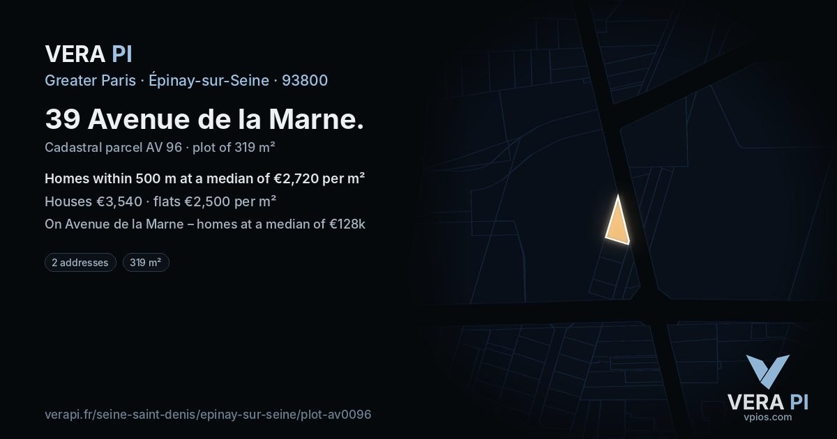 39 Avenue de la Marne, Épinay-sur-Seine at night – the plot lit, the parcels around coloured by the prices near them