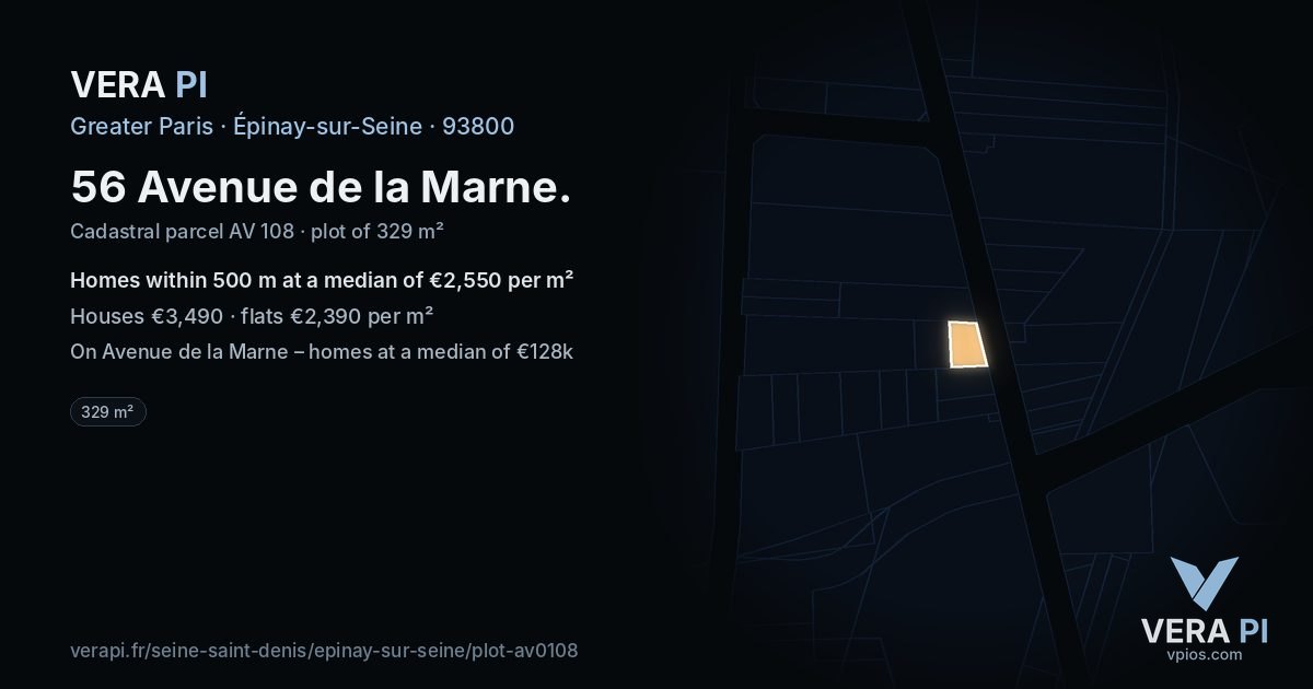 56 Avenue de la Marne, Épinay-sur-Seine at night – the plot lit, the parcels around coloured by the prices near them