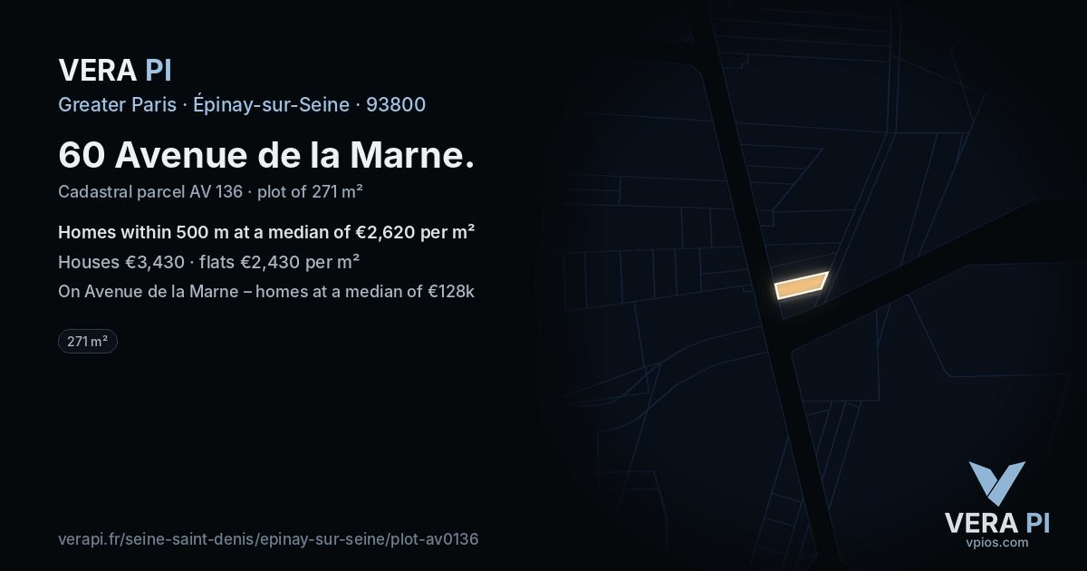 60 Avenue de la Marne, Épinay-sur-Seine at night – the plot lit, the parcels around coloured by the prices near them