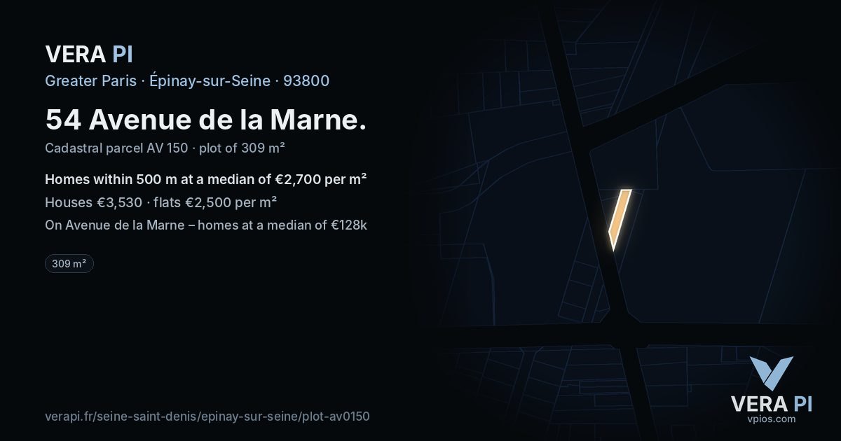 54 Avenue de la Marne, Épinay-sur-Seine at night – the plot lit, the parcels around coloured by the prices near them