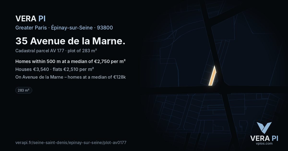 35 Avenue de la Marne, Épinay-sur-Seine at night – the plot lit, the parcels around coloured by the prices near them
