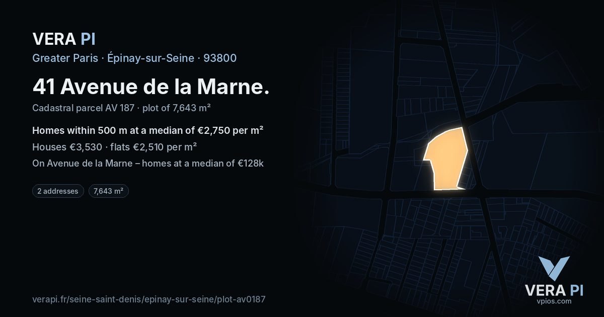 41 Avenue de la Marne, Épinay-sur-Seine at night – the plot lit, the parcels around coloured by the prices near them
