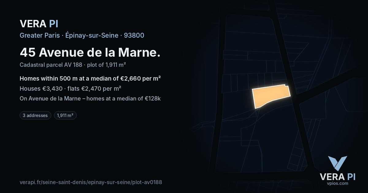45 Avenue de la Marne, Épinay-sur-Seine at night – the plot lit, the parcels around coloured by the prices near them