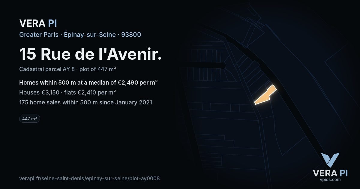 15 Rue de l'Avenir, Épinay-sur-Seine at night – the plot lit, the parcels around coloured by the prices near them