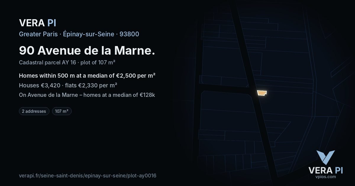 90 Avenue de la Marne, Épinay-sur-Seine at night – the plot lit, the parcels around coloured by the prices near them