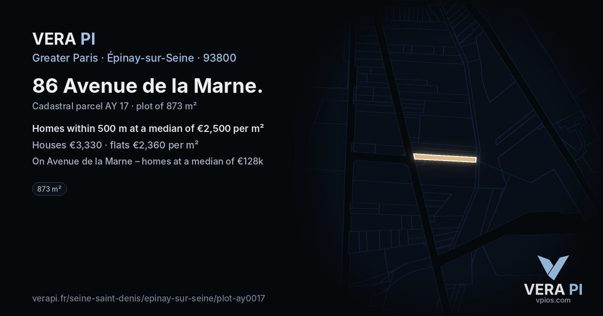 86 Avenue de la Marne, Épinay-sur-Seine at night – the plot lit, the parcels around coloured by the prices near them