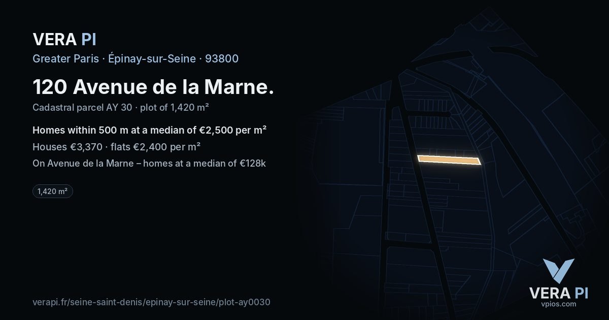 120 Avenue de la Marne, Épinay-sur-Seine at night – the plot lit, the parcels around coloured by the prices near them