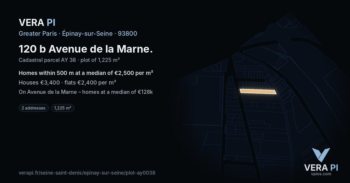 120 b Avenue de la Marne, Épinay-sur-Seine at night – the plot lit, the parcels around coloured by the prices near them