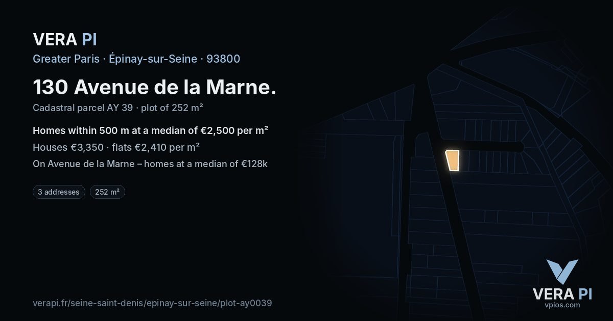 130 Avenue de la Marne, Épinay-sur-Seine at night – the plot lit, the parcels around coloured by the prices near them