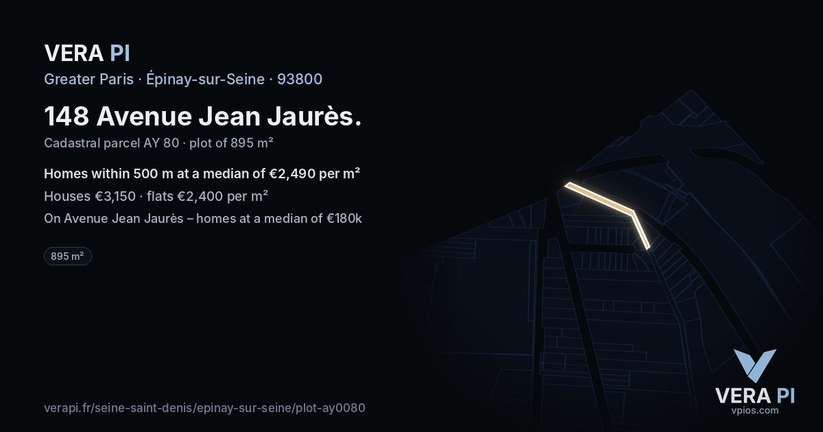 148 Avenue Jean Jaurès, Épinay-sur-Seine at night – the plot lit, the parcels around coloured by the prices near them