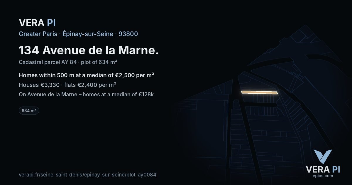 134 Avenue de la Marne, Épinay-sur-Seine at night – the plot lit, the parcels around coloured by the prices near them