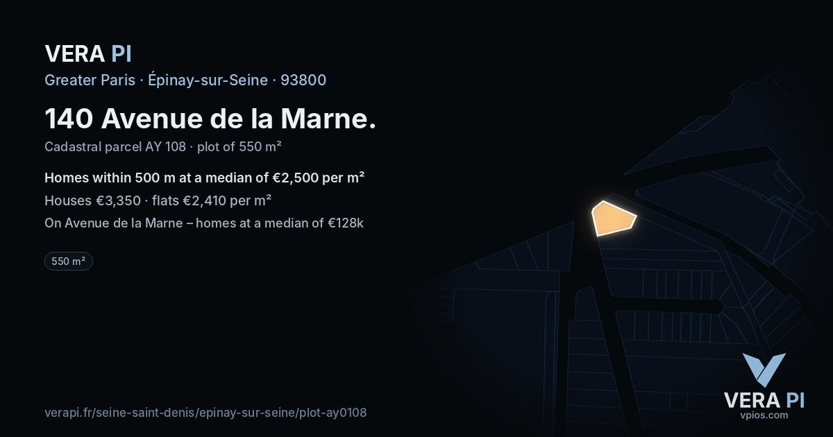 140 Avenue de la Marne, Épinay-sur-Seine at night – the plot lit, the parcels around coloured by the prices near them